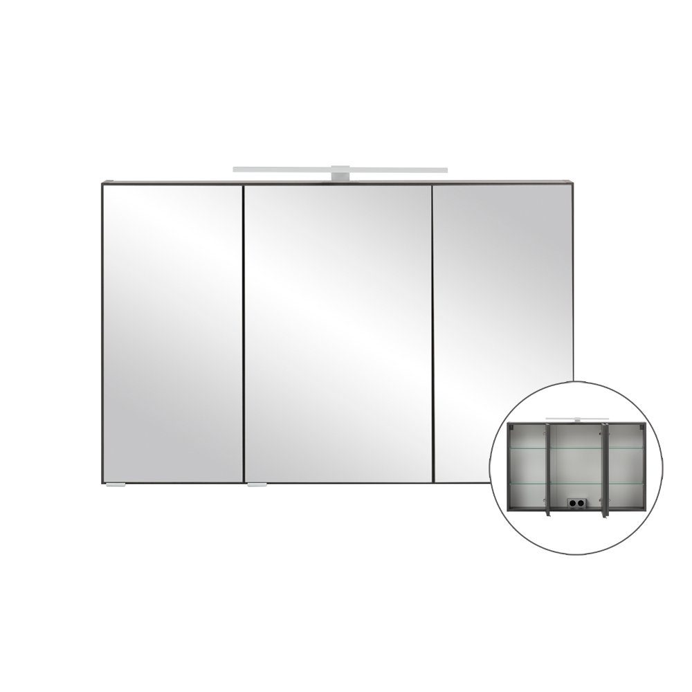 Lomadox Spiegelschrank VIDAGO-03 graphit mit LED Beleuchtung 100/64/20 cm