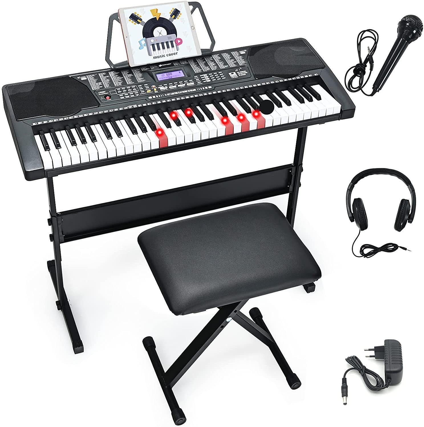 COSTWAY Keyboard »61 Leuchtentasten Elektroklavier, Digitale Keyboard,  Digitalpiano«, mit verstellbarem Keyboardständer & Hocker, Mikrofon &  Kopfhörer, 50 Rhythmen/Töne/Demo online kaufen | OTTO