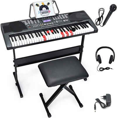 COSTWAY Keyboard »61 Leuchtentasten Elektroklavier, Digitale Keyboard, Digitalpiano«, mit verstellbarem Keyboardständer & Hocker, Mikrofon & Kopfhörer, 50 Rhythmen/Töne/Demo