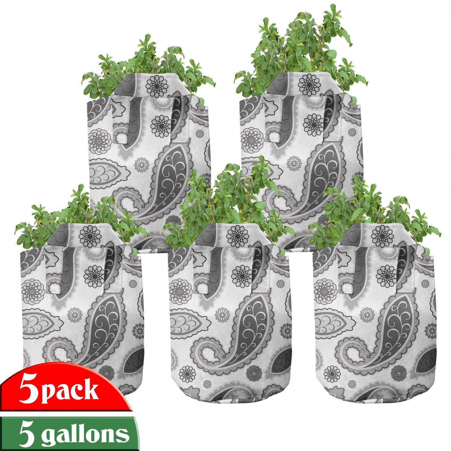 Abakuhaus Pflanzkübel hochleistungsfähig Stofftöpfe mit Griffen für Pflanzen, Paisley Oriental Röschen Blatt