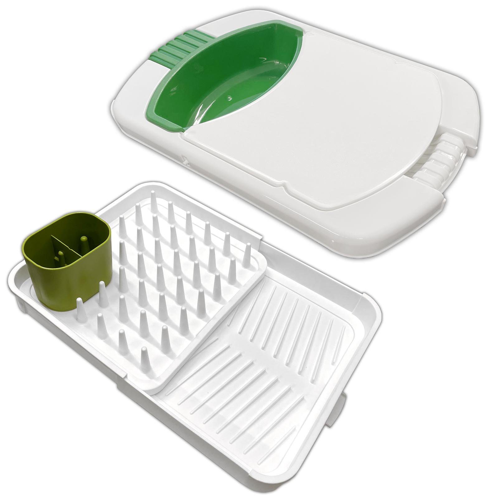 HAC24 Schneidebrett Ausziehbares Abtropfgestell Geschirrständer & 3in1 Kombi Küchenbrett, Kunststoff, (Set, 2-St)