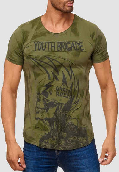 Egomaxx T-Shirt T Shirt Allover Dirty Batik Print Skull Punk H2162 (1-tlg) 2162 in Olive