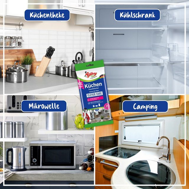 poliboy Küchen Feuchttücher – 240 Maxi-Tücher Reinigungstücher (25×20 cm, zur Reinigung für alle abwaschbaren Oberflächen – Made in Germany)