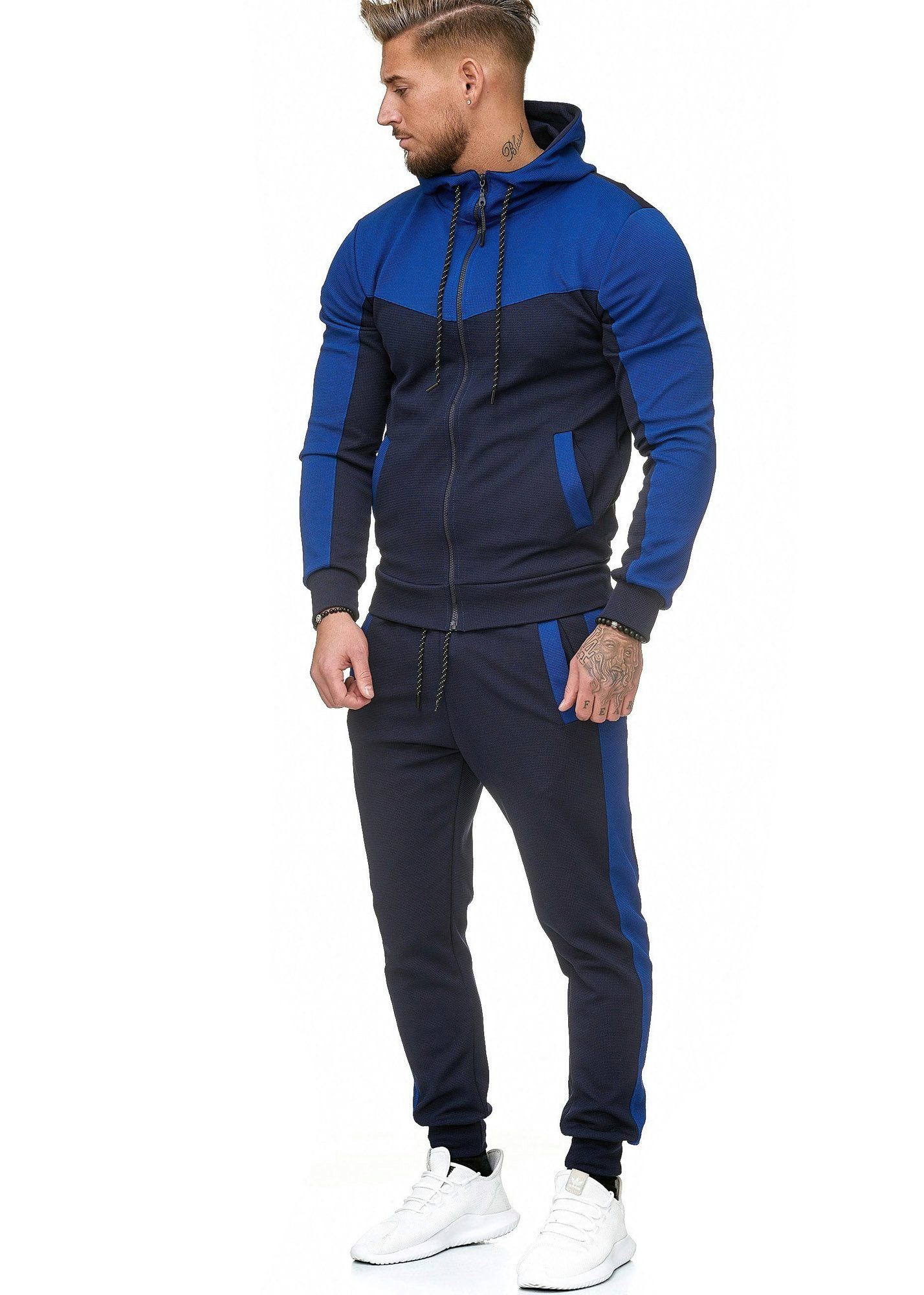 L.gonline Freizeitanzug Herren Trainingsanzug, Jogginganzug mit Kapuzenjacke 0986 (Kapuzenjacke mit Reißverschluss, Hose, 2-tlg., im modischem Design), Fitness  – Bild 4 von 4