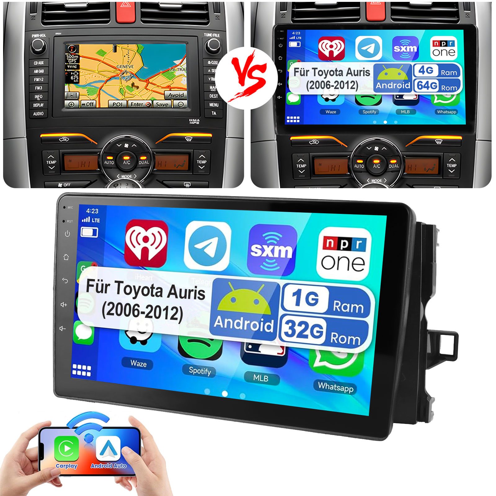 ESSGOO 64G DAB+ 9" Android 15 Für Toyota Auris 2006-2012 Carplay GPS WIFI BT Navigationsgerät (GPS Navi Apple Carplay & Android Auto,Bluetooth 4.1)