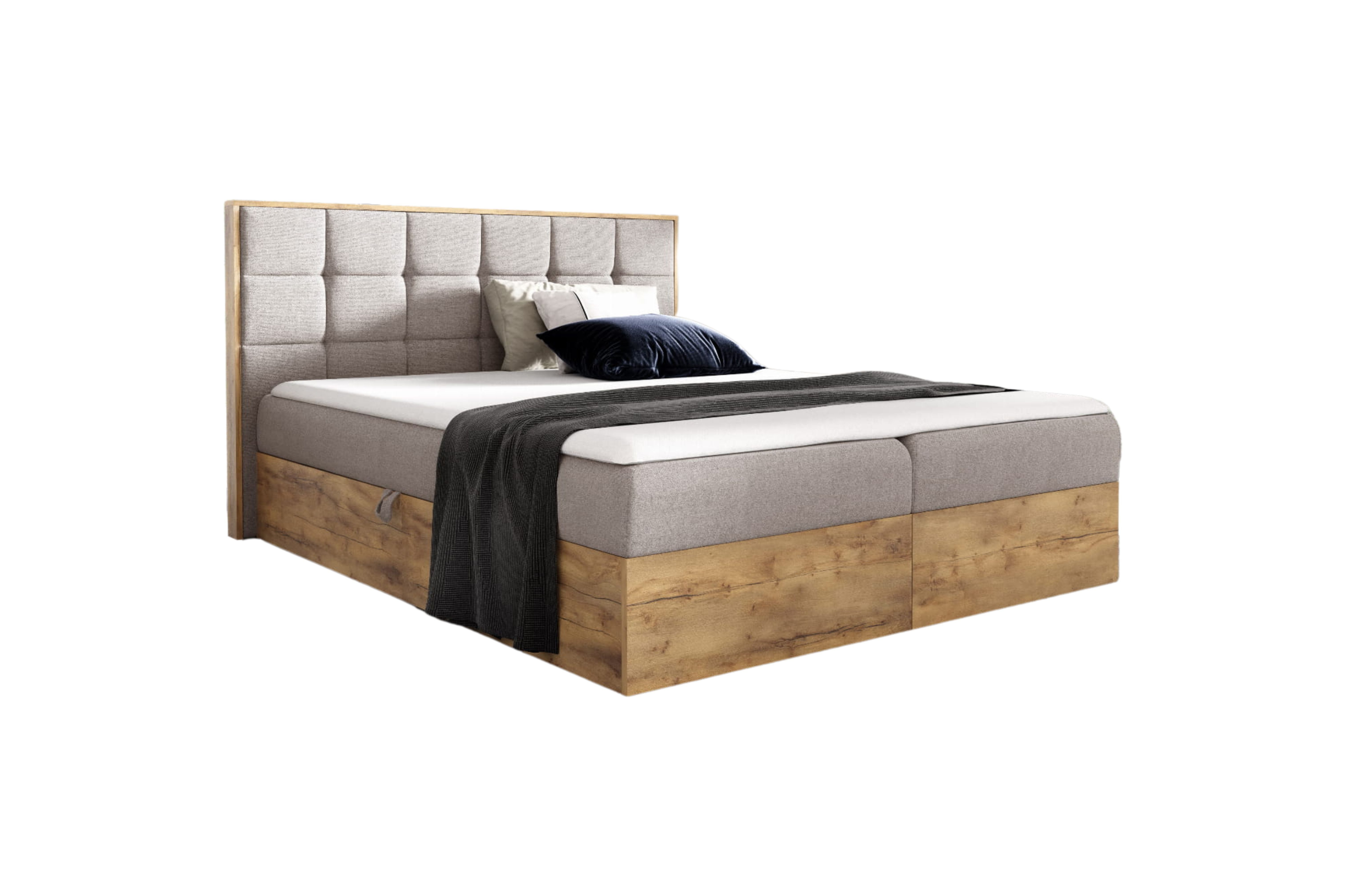 yourhouse24 Boxbett Wood I mit zwei Bettkästen, Doppelbett mit Bonell-Matratze + Topper