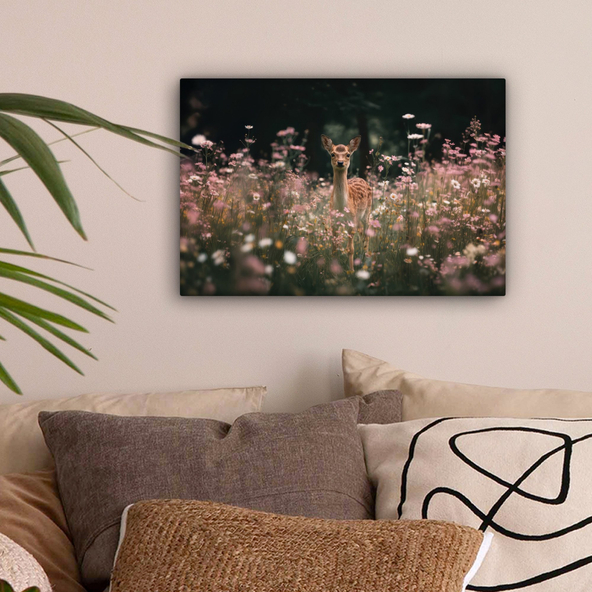 OneMillionCanvasses® Leinwandbild Hirsche - Wildblumen - Wald, Fotodruck (1 günstig online kaufen