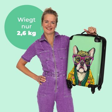 NoBoringSuitcases.com© Handgepäckkoffer Hund - Hippie - Tiere - Brille 55x35x20cm, 4 Rollen, Koffer mit 4 rollen, Erwachsenen trolley, Reisekoffer