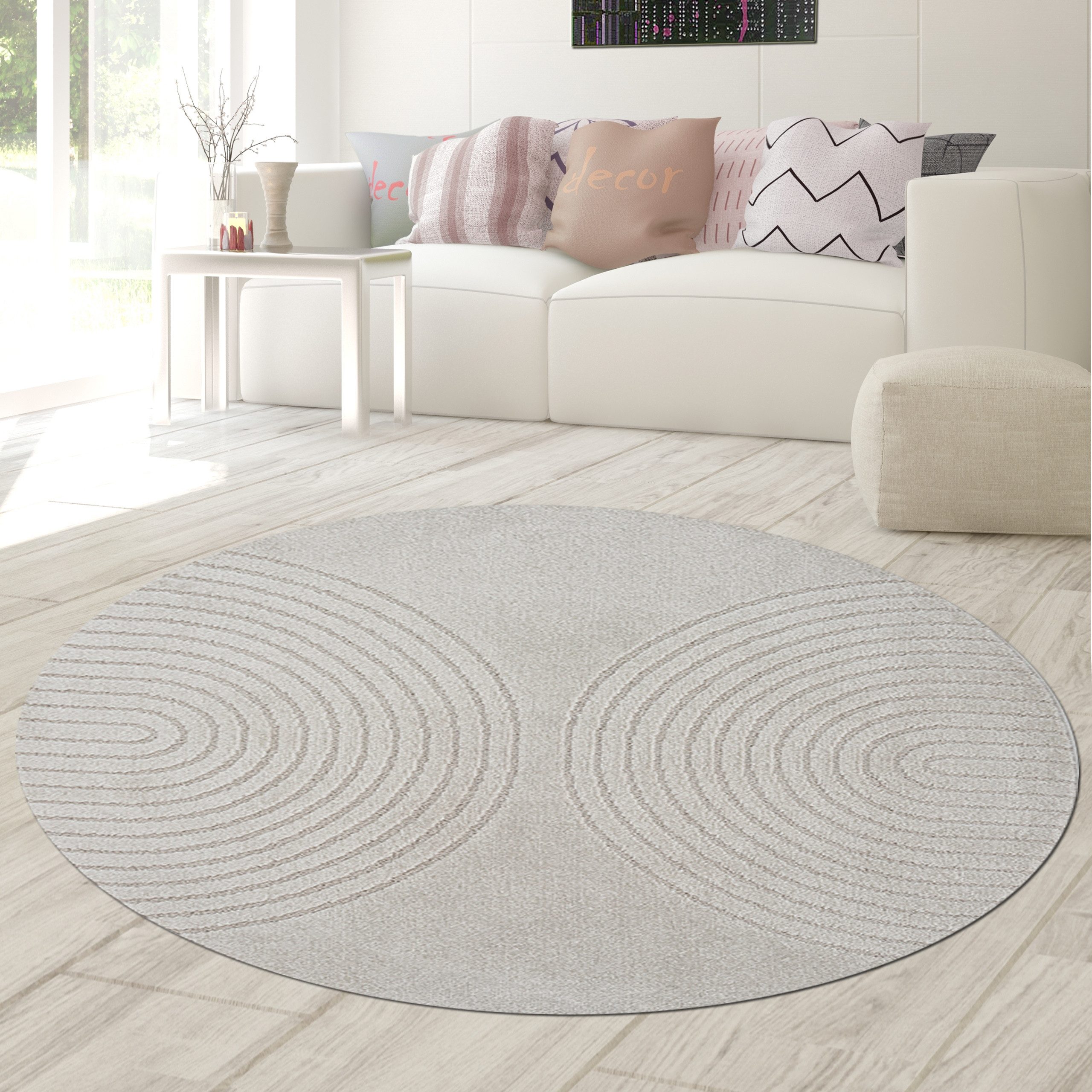Teppich Wohnzimmer Teppich elegant mit einfachem Bogenmuster in Grau, Teppich-Traum, rund, Höhe: 12 mm
