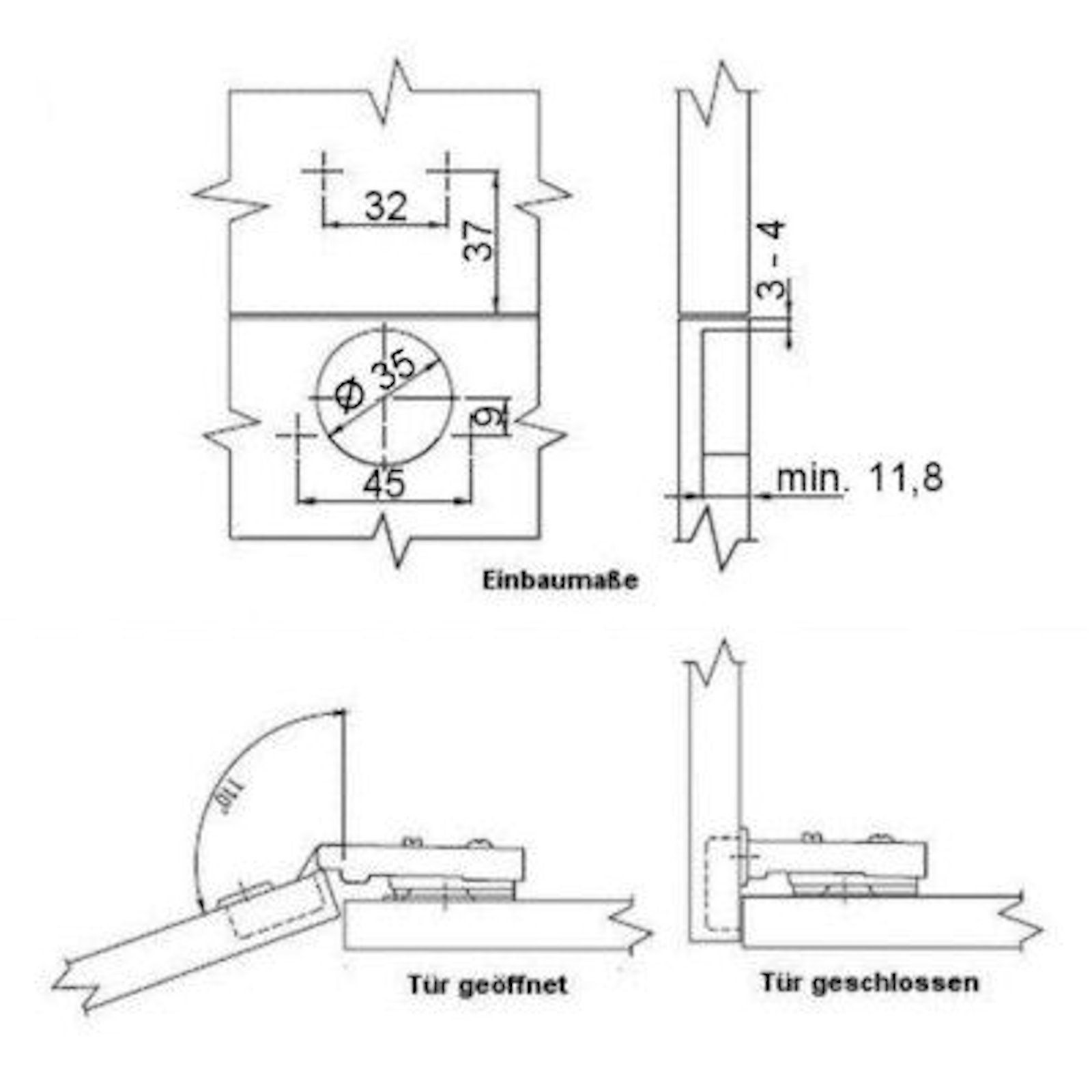 SO-TECH® Türbeschlag Topfband Scharnier T48 Eckanschlag 110° mit Schließautomatik, Topfband Automatikscharnier (Feder)