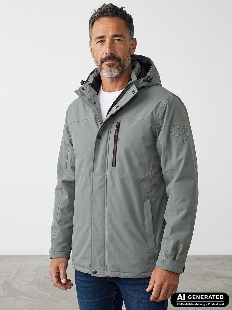 CROSSFIELD Funktionsjacke Herren Funktionsjacke mit Netz- & Taftfutter - Outdoor-Jacke Uni 10.000 mm Wassersäule, Nähte verschweißt, Kapuze abnehmbar, Stehkragen