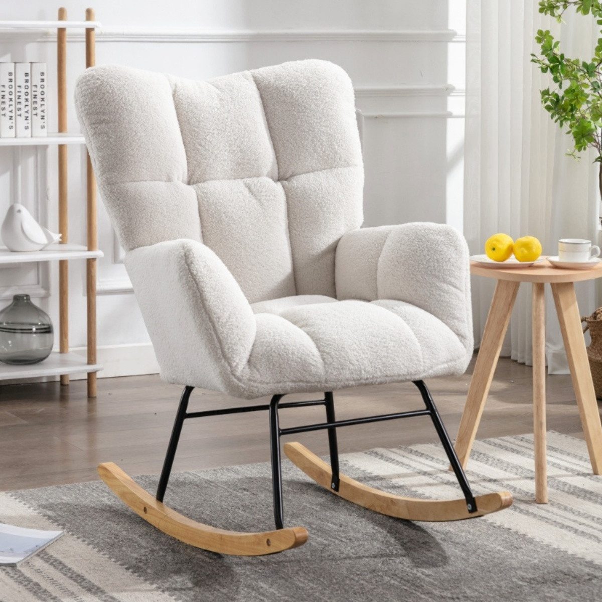 IDEASY Schaukelstuhl Stillsessel Relaxsessel Teddy-Schaukelsessel Schwingsessel Relaxstuhl, Relaxfunktion, das Baby ins Bett bringen, für Schlafzimmer Wohnzimmer