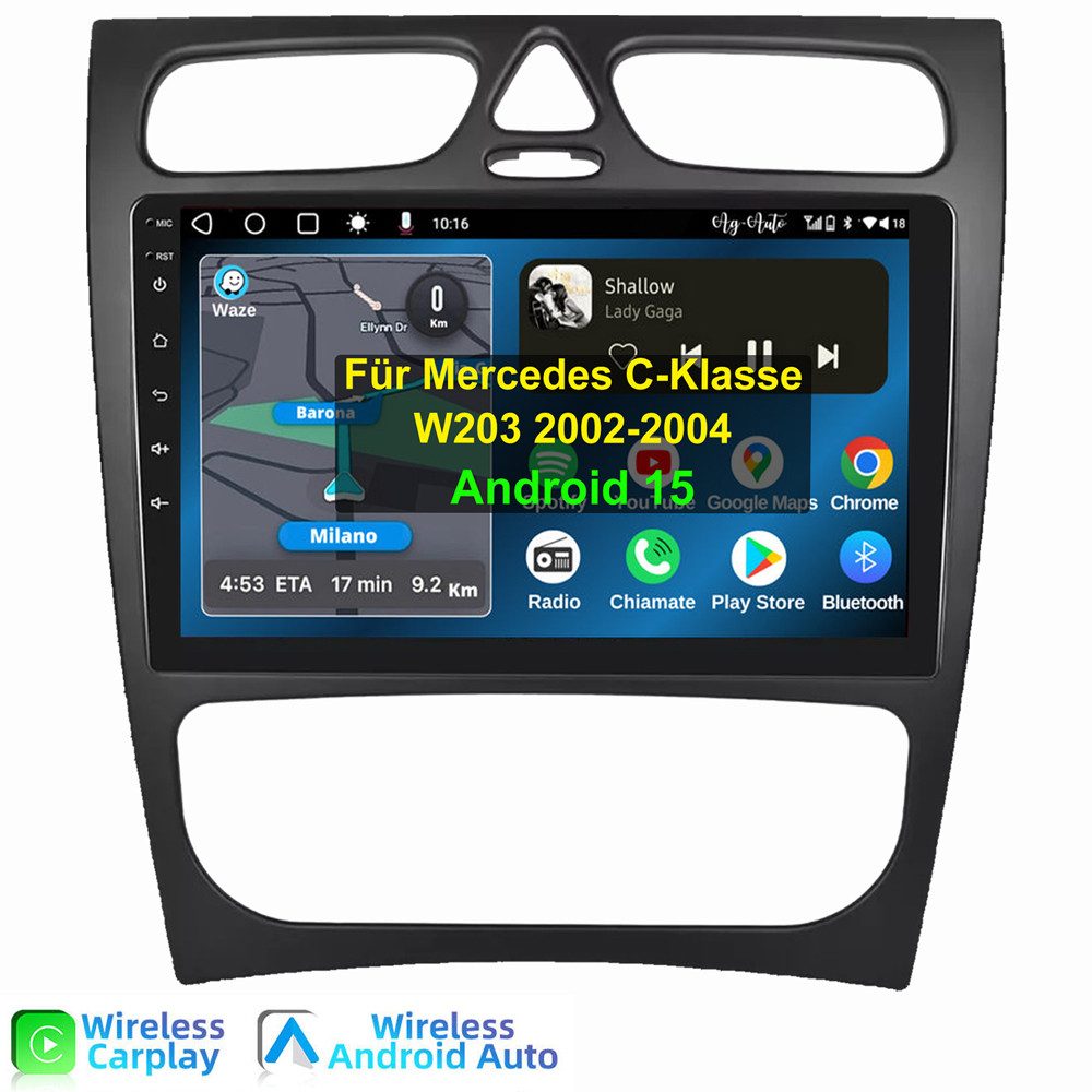 ESSGOO Für Mercedes Benz C-Klasse W203 W209 Android 15 Carplay Autoradio Autoradio (Digitalradio (DAB), RDS, FM, SWC)