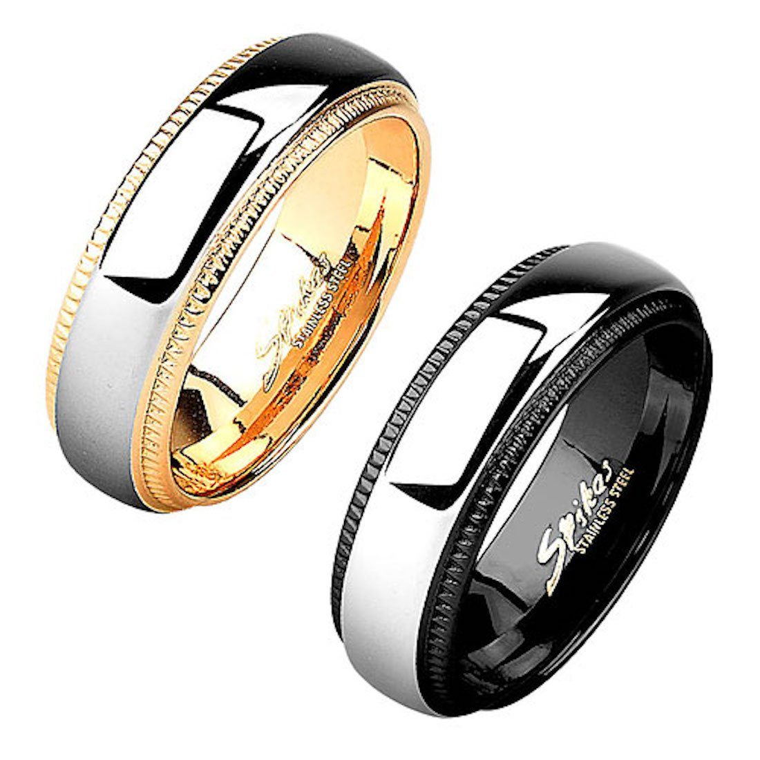 Taffstyle Fingerring Band-Ring poliert Edelstahl Bicolor ( Poliert oder für Herren, Damen Schwarz Verlobungsring Herren Herrenring Partnerring ) Damenring