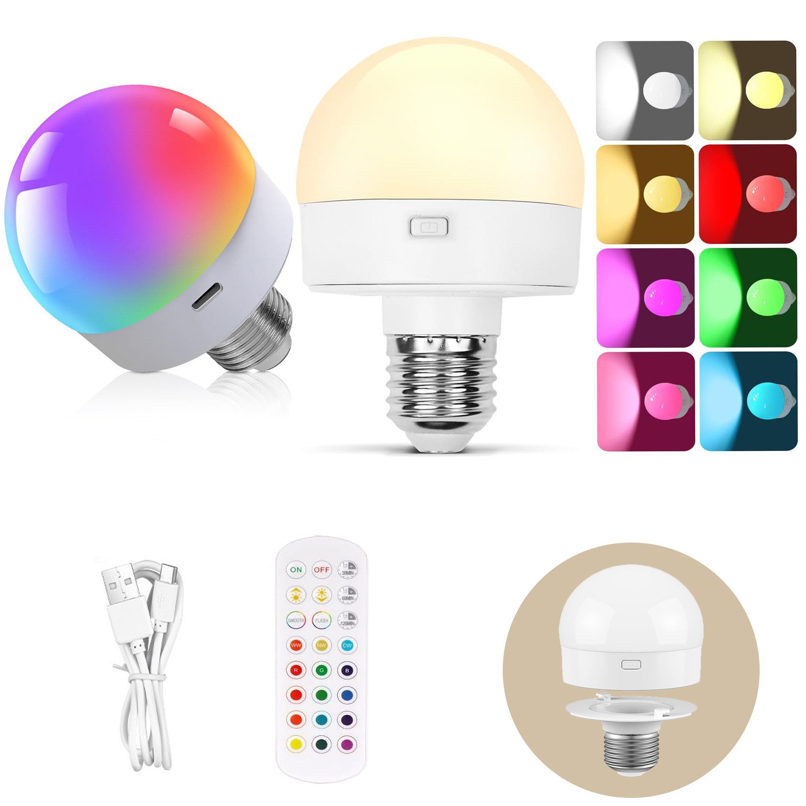 Jibenhome LED Nachtlicht USB Dimmbar LED Glühbirne, Schranklicht E27 Akku A günstig online kaufen