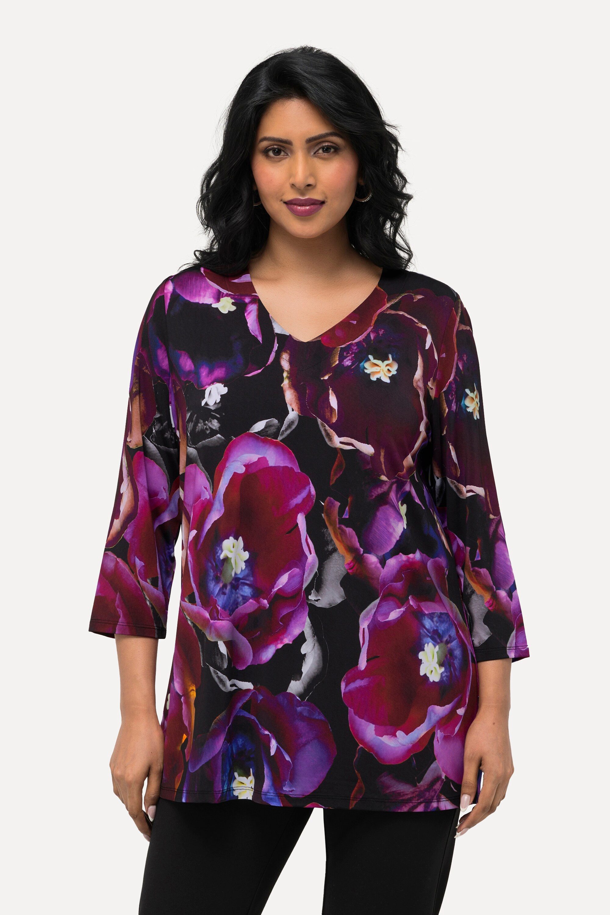 T-Shirt Slinkyshirt Tulpen V-Ausschnitt 3/4-Arm