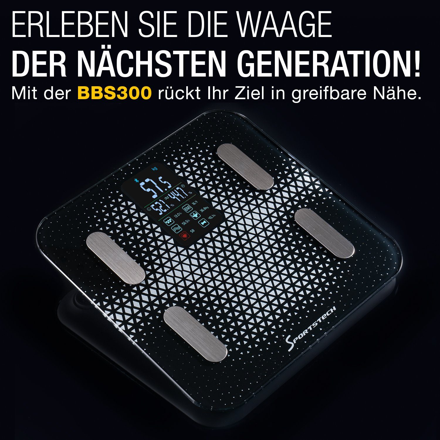 Sportstech Personenwaage BBS300, Körperfett & Muskelmasseanalyse, Bluetooth – Bild 3 von 5