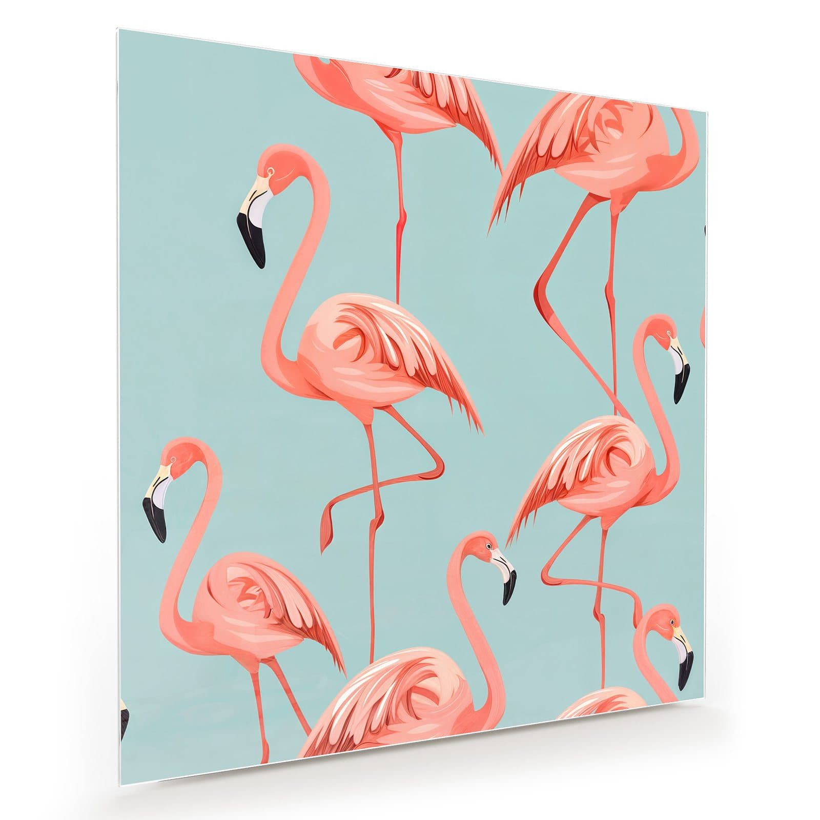 Primedeco Glasbild Wandbild Quadratisch Flamingo Design mit Aufhängung, Tierwelt (21 verschiedene Größen, 1 St), Elegante Aufhängung