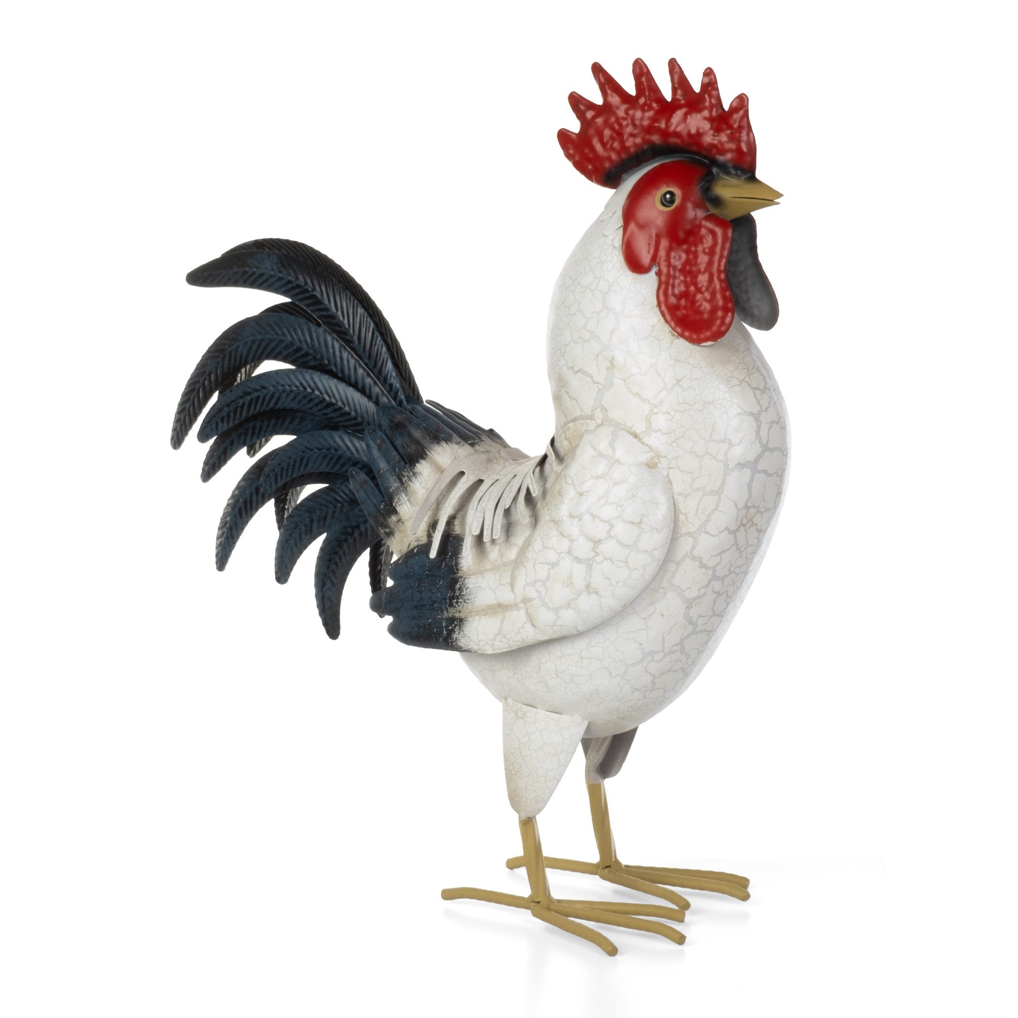 Moritz Gartenfigur Hahn Weiß-Crackle H 38 cm Metall Hühnerfigur Landhausstil Vintage Deko, (1 St), Indoor und Outdoor