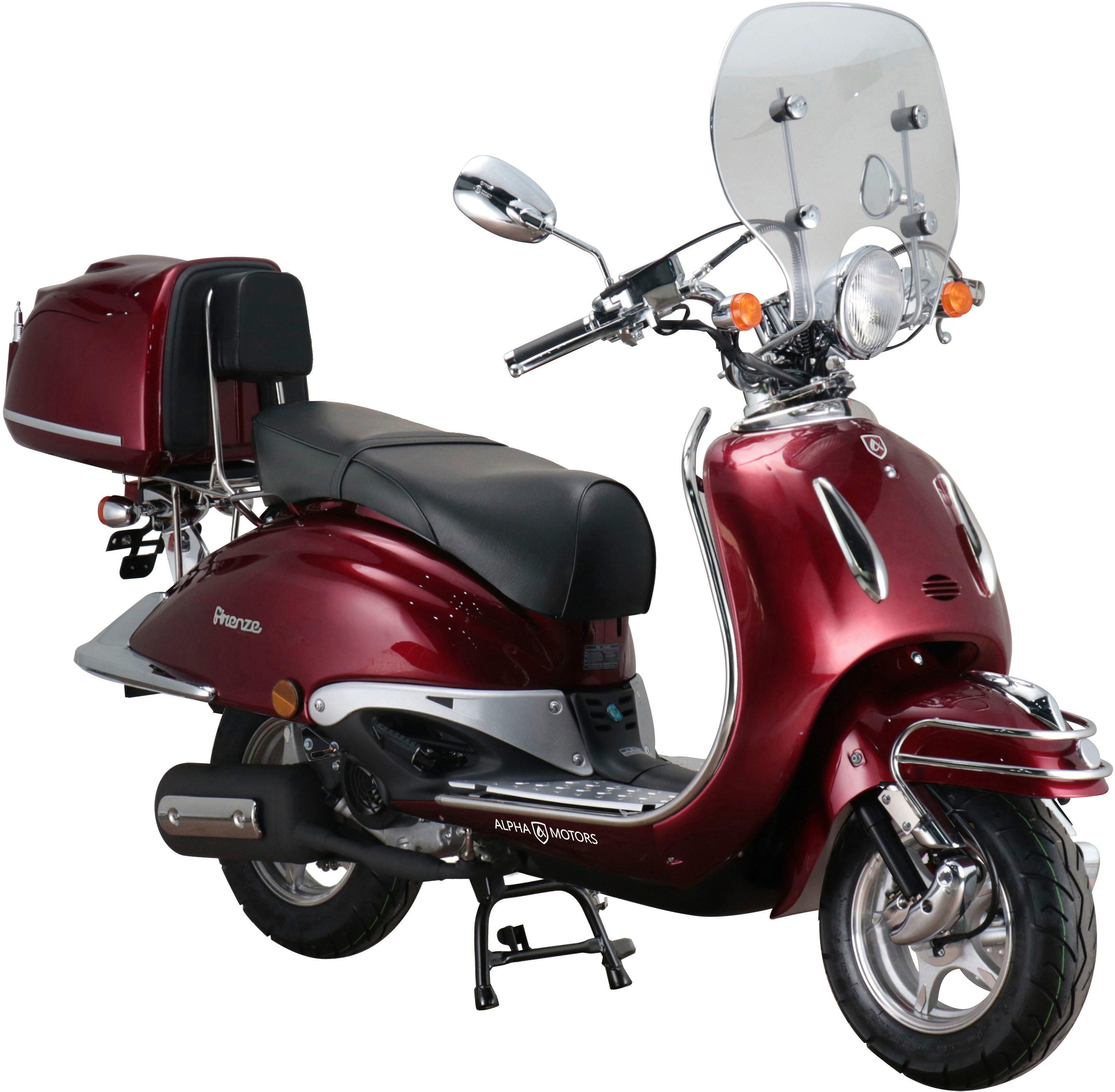 Alpha Motors Motorroller Retro Firenze Limited, 125 ccm, 85 km/h, Euro 5+, (Spar-Set, mit Topcase, Windschild und Chrom-Set), mit Lenkerschloss und Windschild