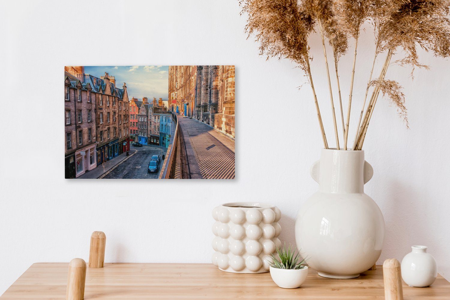 OneMillionCanvasses® - Wanddeko, Leinwandbilder, Wandbild St), - Leinwandbild (1 Haus Straße cm Aufhängefertig, Architektur Edinburgh, 30x20 -