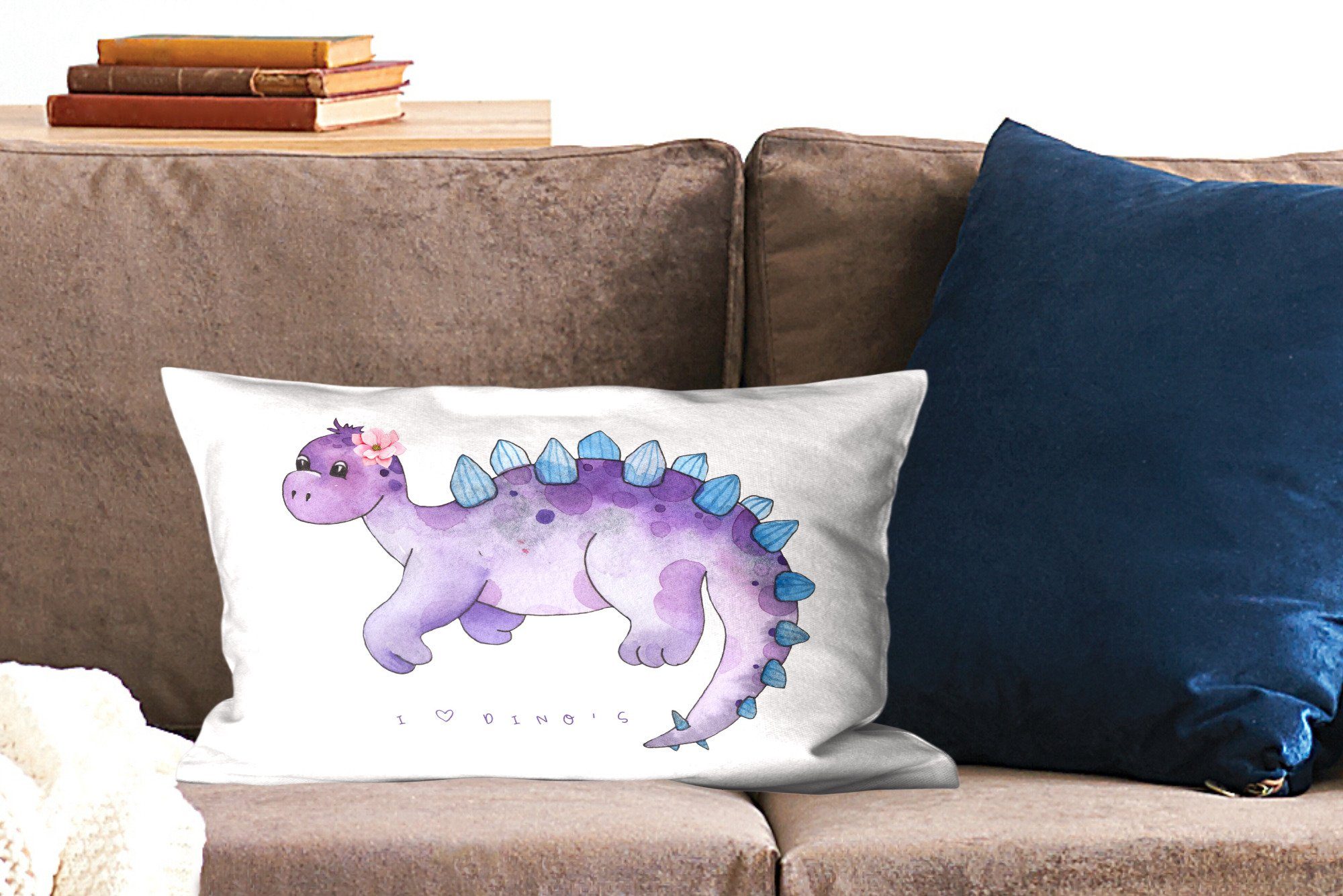 - Schlafzimmer mit Kinder Dinosaurier - Mädchen Wohzimmer Rosa Dekoration, Kinderzimmer Lila Füllung, - - MuchoWow Dekokissen Zierkissen, - - Dekokissen Kind,