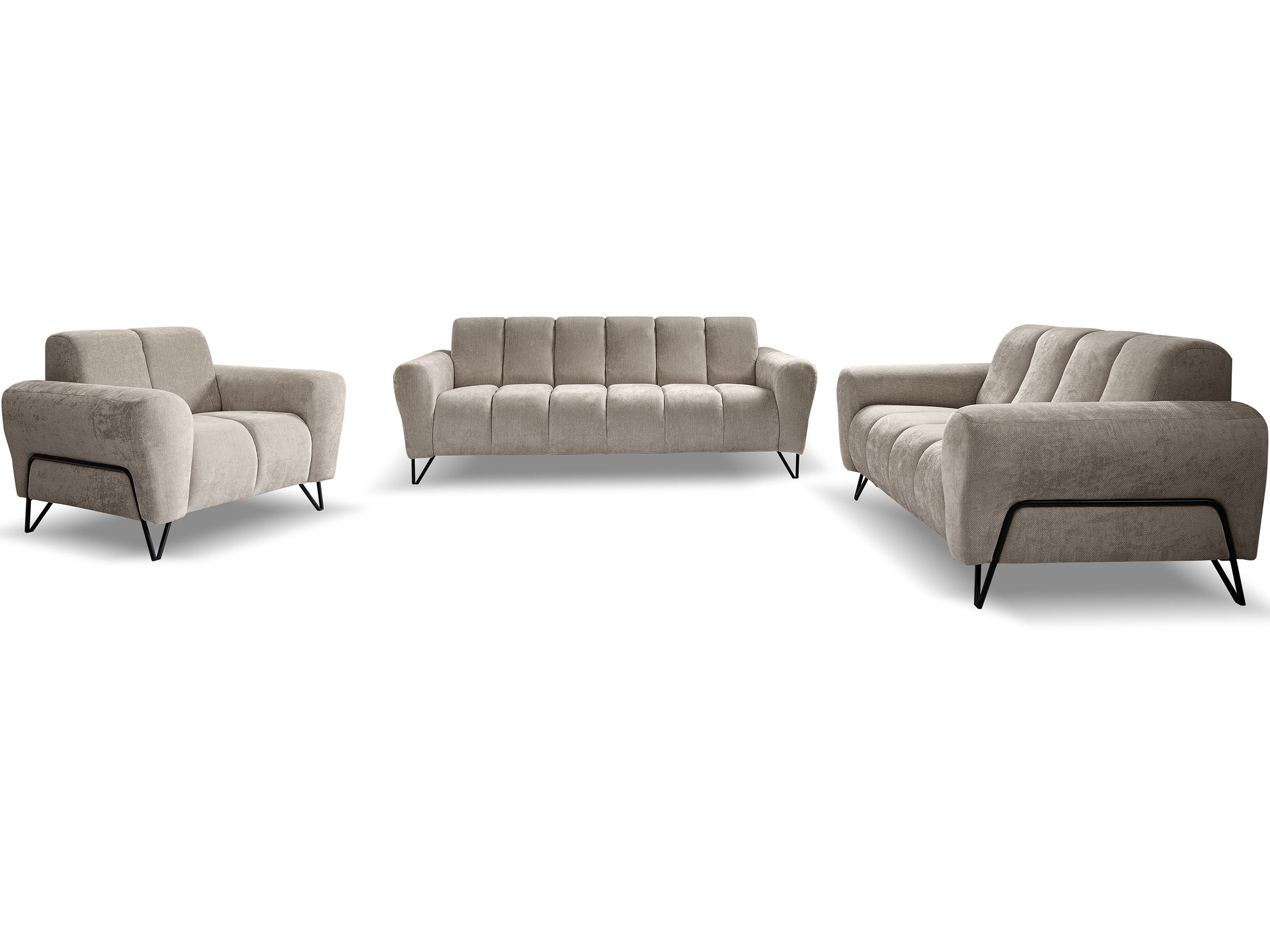 Beautysofa Polstergarnitur VOLARE mit Metallbeine in schwarzer, 3-Sitzer Sofa +2-Sitzer Sofa + Sessel