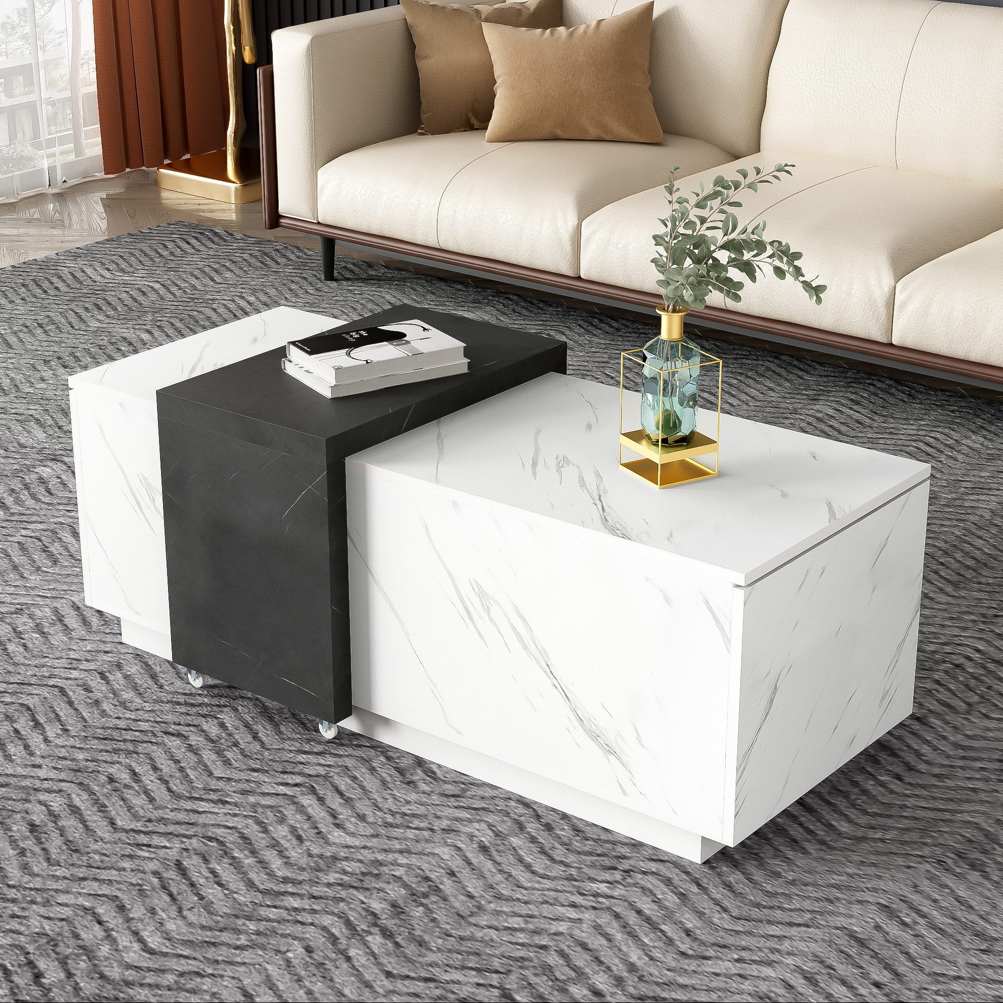 HAUSS SPOLE Couchtisch mit Marmor-Optik-Furnier, Kontrastfarbenes günstig online kaufen