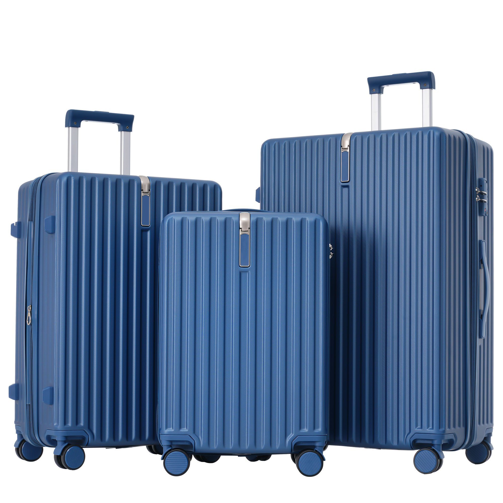 REDOM Trolleyset Kofferset Hartschalentrolley Handgepäck Reisekoffer Set, 4 Rollen, (3 tlg) Blau