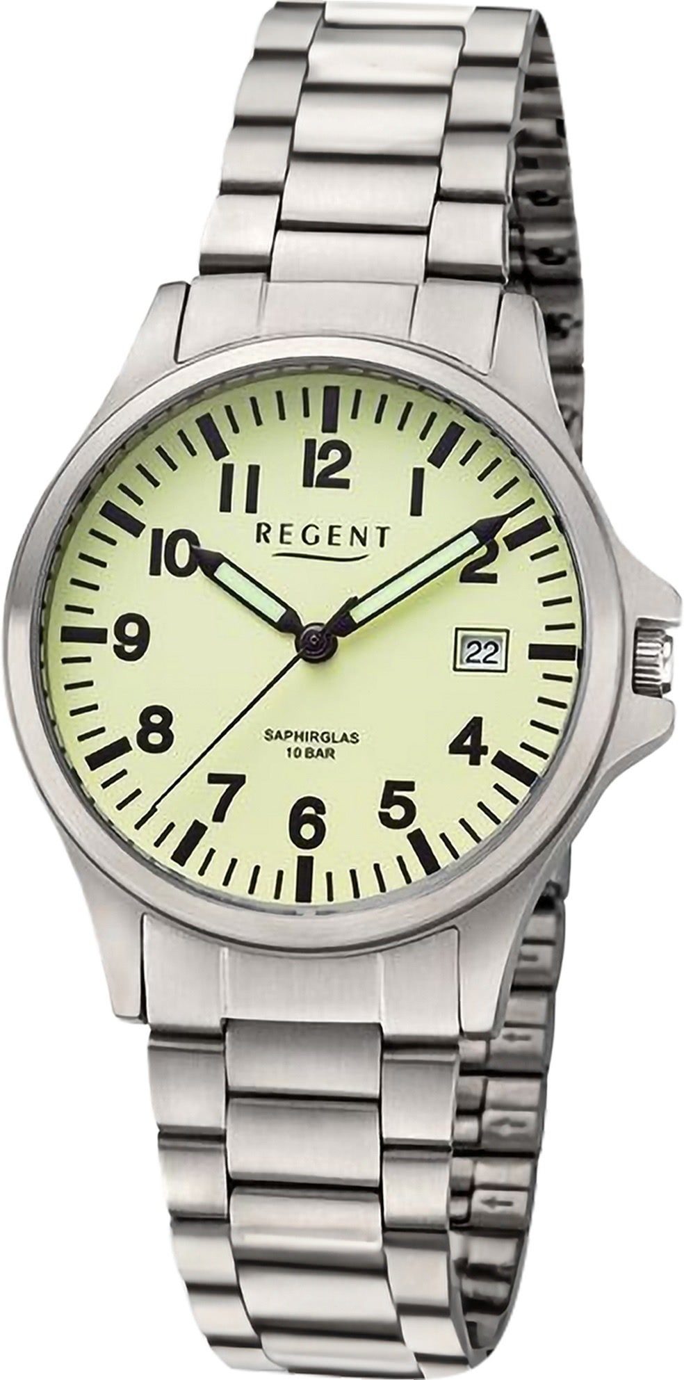 Regent Quarzuhr Regent Herren Armbanduhr Analog, Herren Armbanduhr rund, extra groß (ca. 36mm), Metallarmband