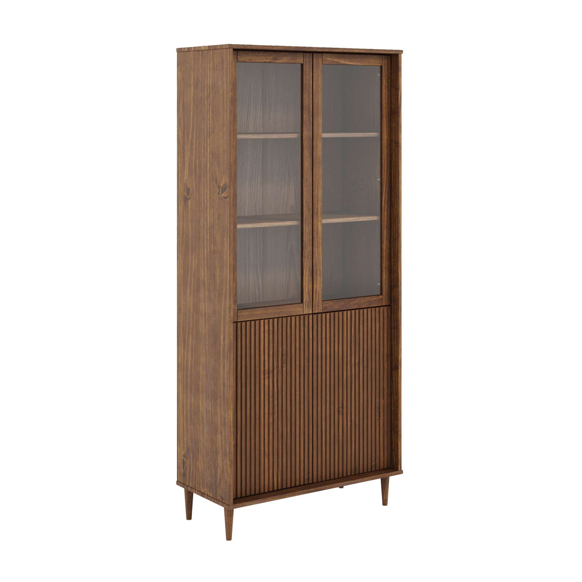 OTTO home Vitrine Malmedy Front mit gefrästen Rillen aus massivem Kiefernholz, Push-to-open, FSC, Breite 80 cm, Höhe 180 cm