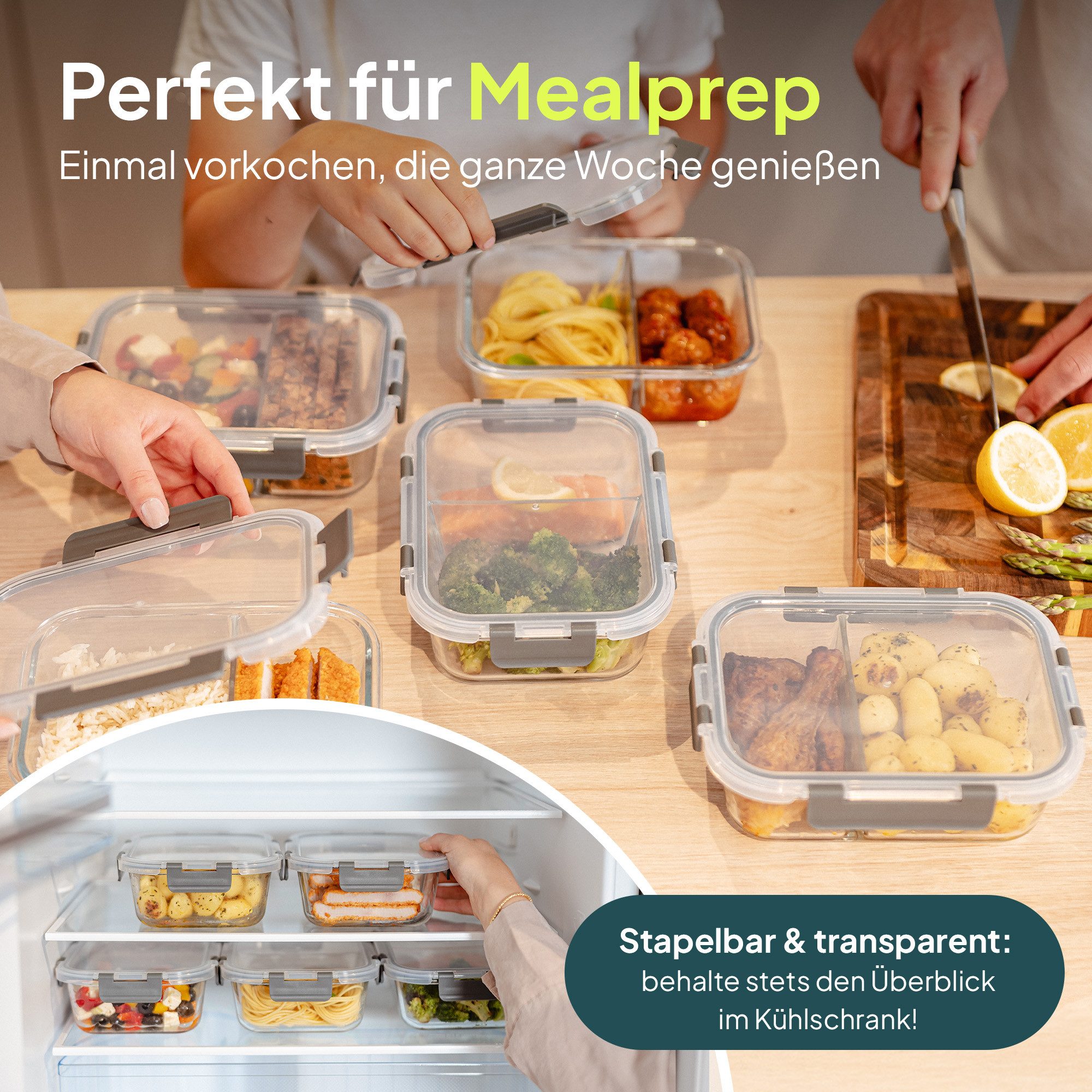 uandu home Frischhaltedose Glasbehälter mit Deckel, Frischhaltedosen Glas mit Deckel, (glasdosen mit deckel set, glas tupper mit deckel, glass food container, f – Bild 4 von 5