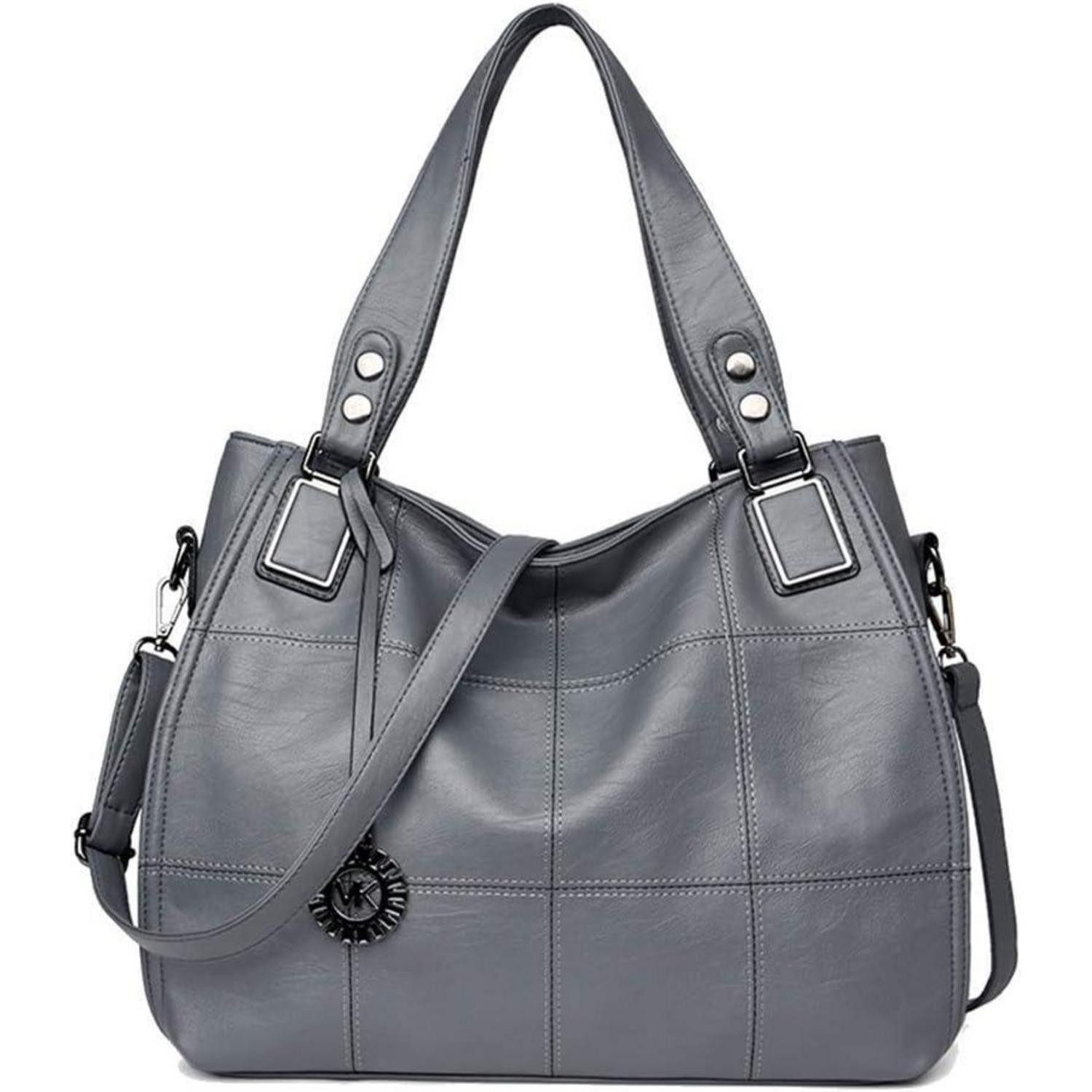 LuxusKollektion Hobo Damen Hobo Schultertasche PU-Leder Stickerei Grau wasserdicht