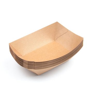 Einwegschale 1000 Stück Kraft Karton-Snack-Schalen (150×110×41 mm), 300 ml (10 OZ), braun, Pappschale Pommesschale Foodtray Currywurst Snackschale