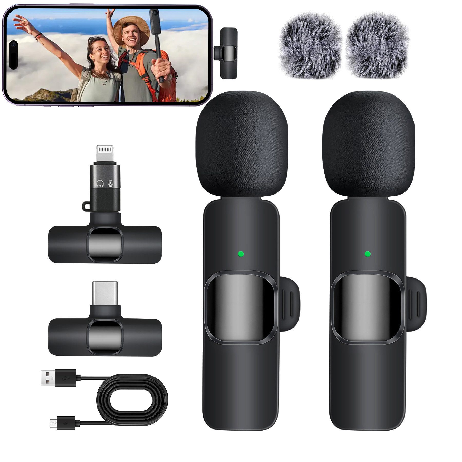 Senmudi Mikrofon Kabelloses Lavalier Mikrofon für Handy/iPhone/Computer/Android/Kamera (Wireless Ansteckmikrofon für Videoaufnahmen, Vlog,TikTok,YouTube), Mini Mikrofon für Live-Streaming,Geräuschunterdrückung