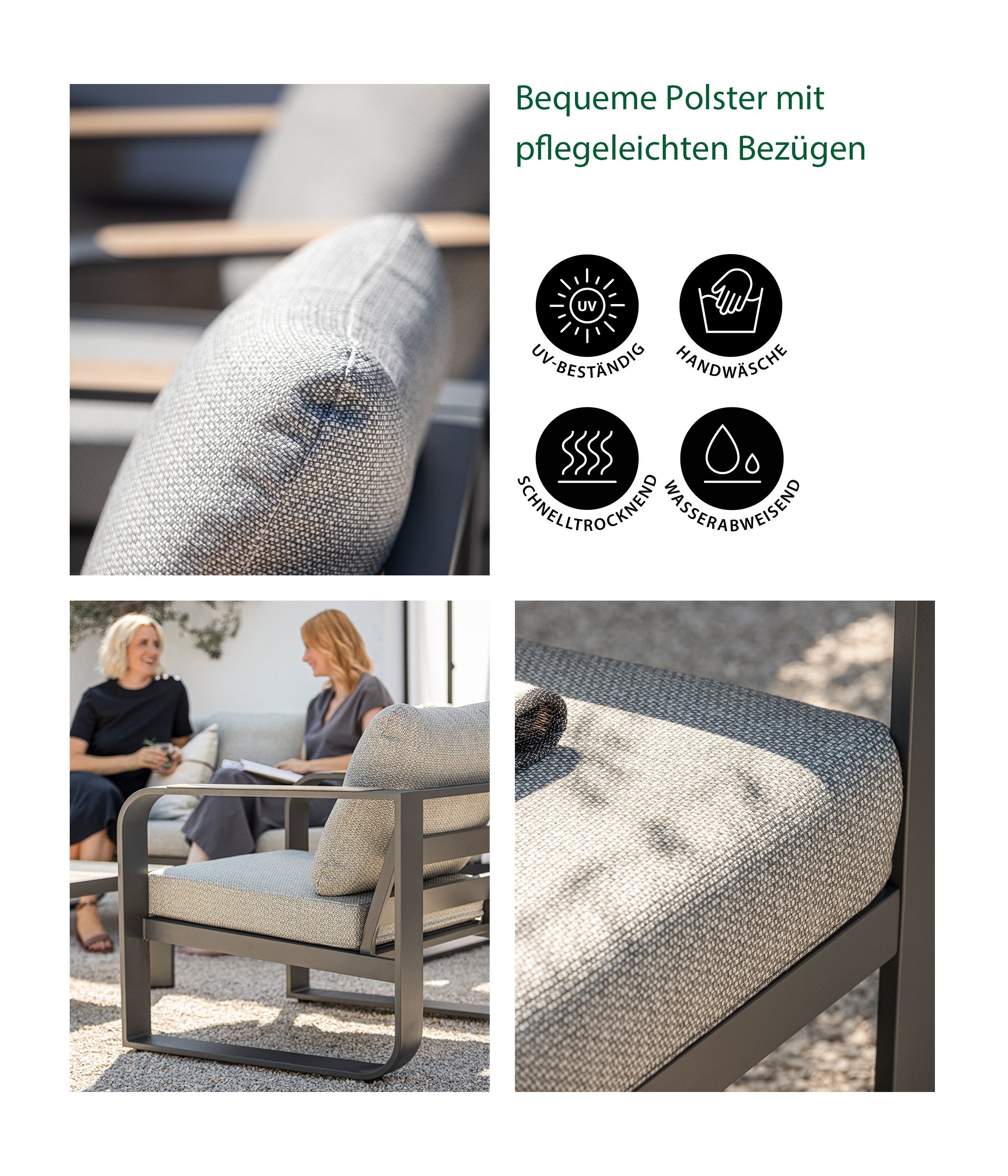 Dehner Gartenlounge-Set Salo aus Aluminium, 4teilige Sitzgruppe, 5 Sitzplätze, moderne Lounge, inkl. wasserabweisender Polster und Tisch