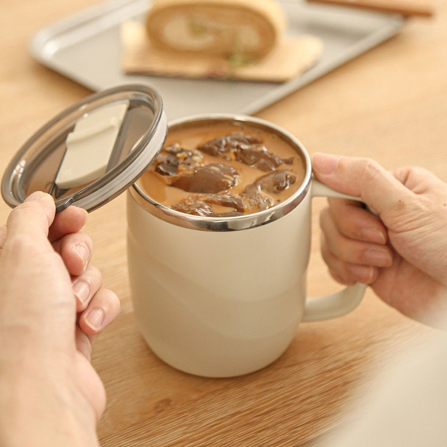 Getränke,coffee mit (400ml), für kalte und heiße Thermobecher Haiaveng Deckel Griff und Thermobecher braun