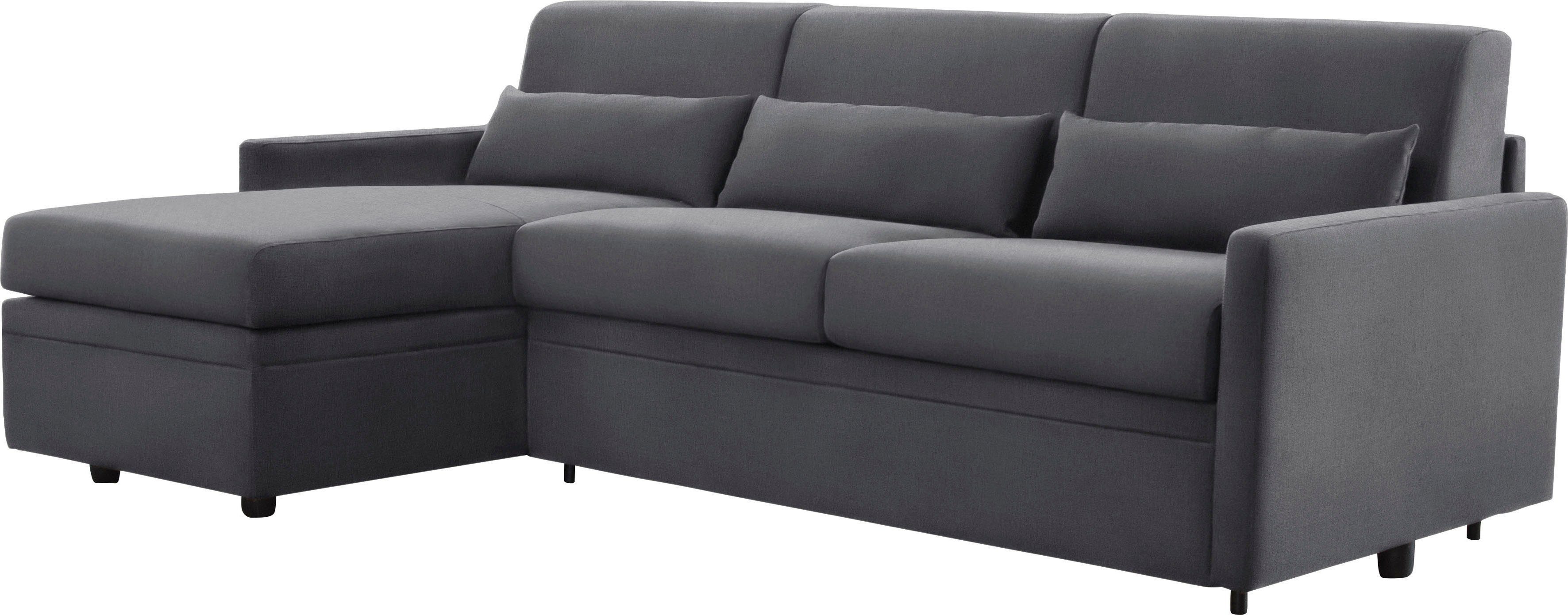 Nias Italia Ecksofa Avellino, mit Bettfunktion, Matratze und Metallgestell, Liegefläche 140/208 cm dunkel grau