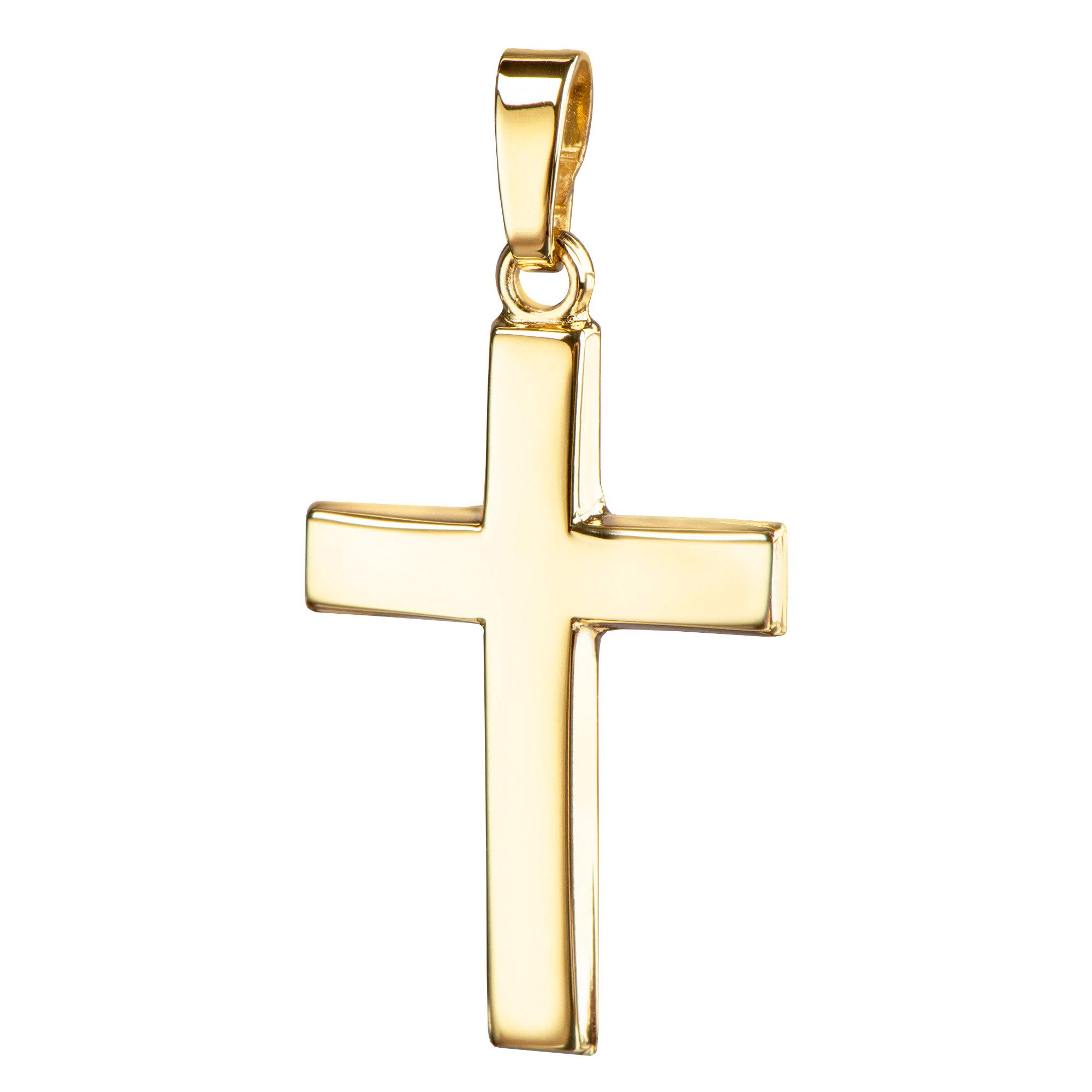 JEVELION Kreuzkette Kreuz-Kettenanhänger 585 Gelbgold massiv - Made in Germany (Goldkreuz, für Damen und Mädchen), Mit Kette vergoldet- Länge wählbar 36 - 70 cm oder ohne Kette.