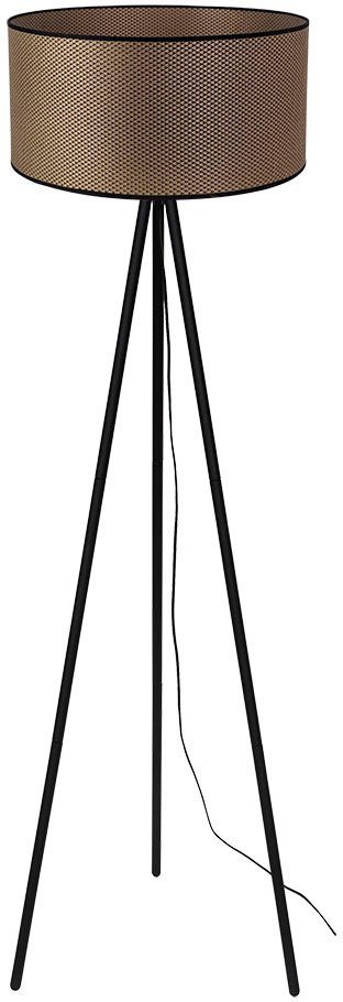 Leonique Stehlampe Maeve, Stehleuchte mit Dreibein aus Leuchtmittel Metall, Stoffschirm Schwarz-Braun-Gold wechselbar