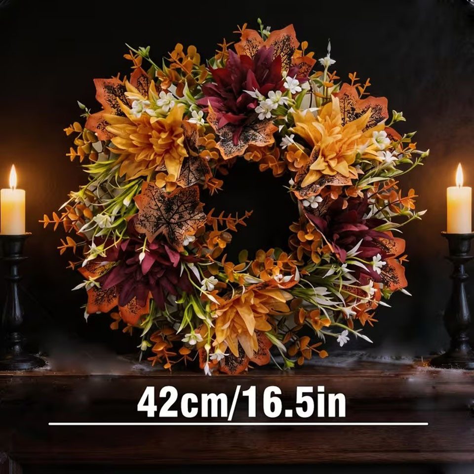 Agger Dekokranz Herbstlicher Thanksgiving-Kranz, Herbstlicher Ahornblatt-Kranz, geeignet zur Dekoration von Wänden, Veranden und Wohnzimmern – Bild 3 von 5