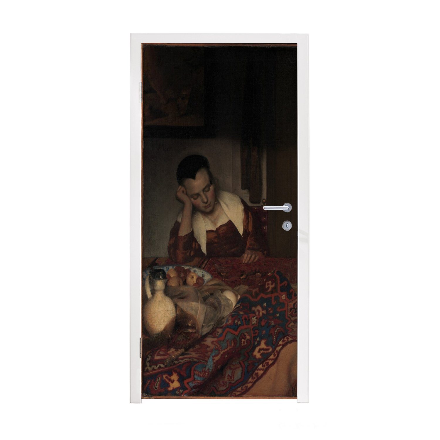 MuchoWow Türtapete Schlafendes Mädchen - Johannes Vermeer, Matt, bedruckt, (1 St), Fototapete für Tür, Türaufkleber, 75x205 cm