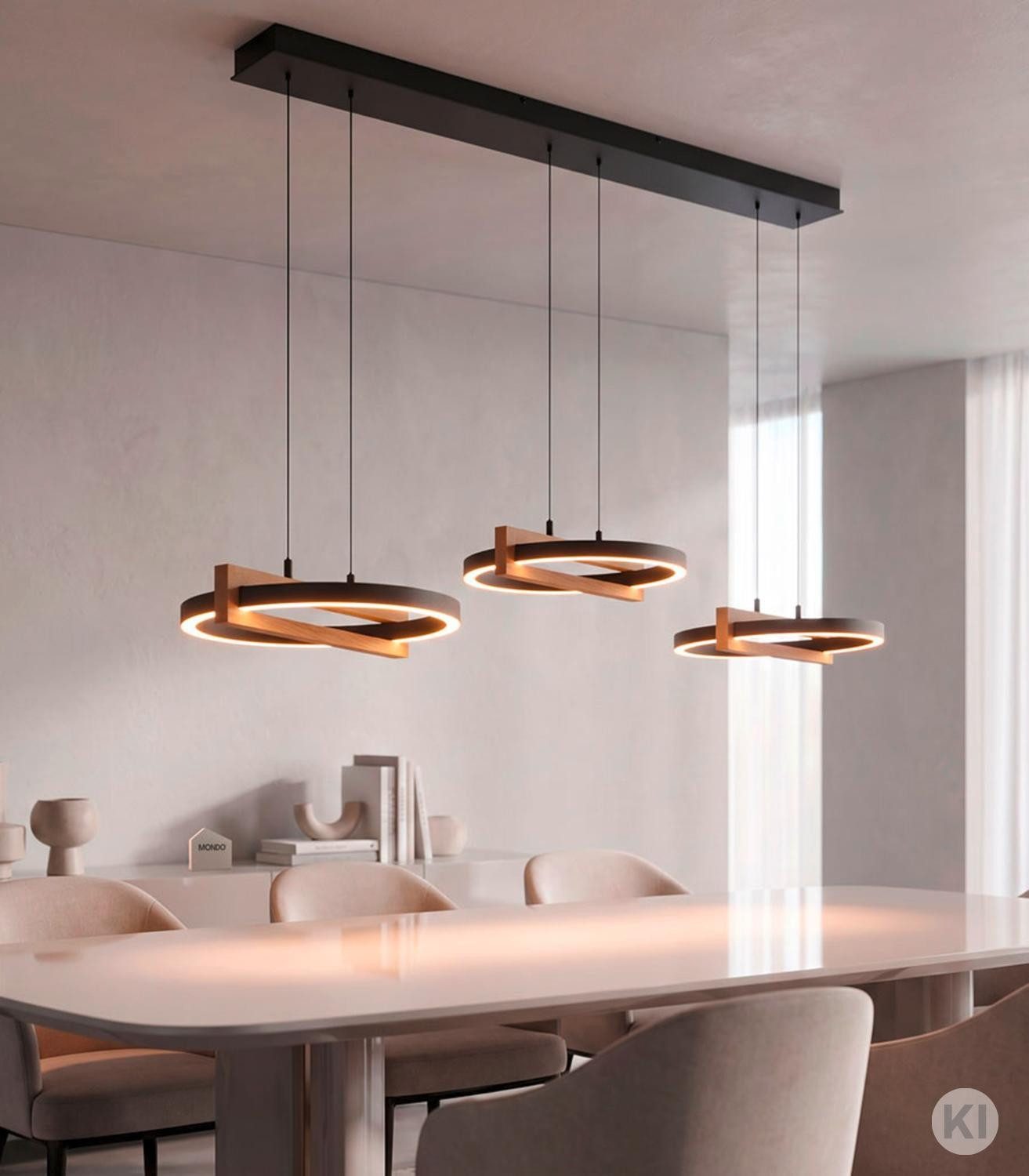 MONDO LED Pendelleuchte FAMERA, 6-flammig, Braun, Schwarz, Eichenholz, Anpassung der Farbtemperatur, Dimmfunktion, LED fest integriert, Metall, Höhenverstellbar – Bild 4 von 5