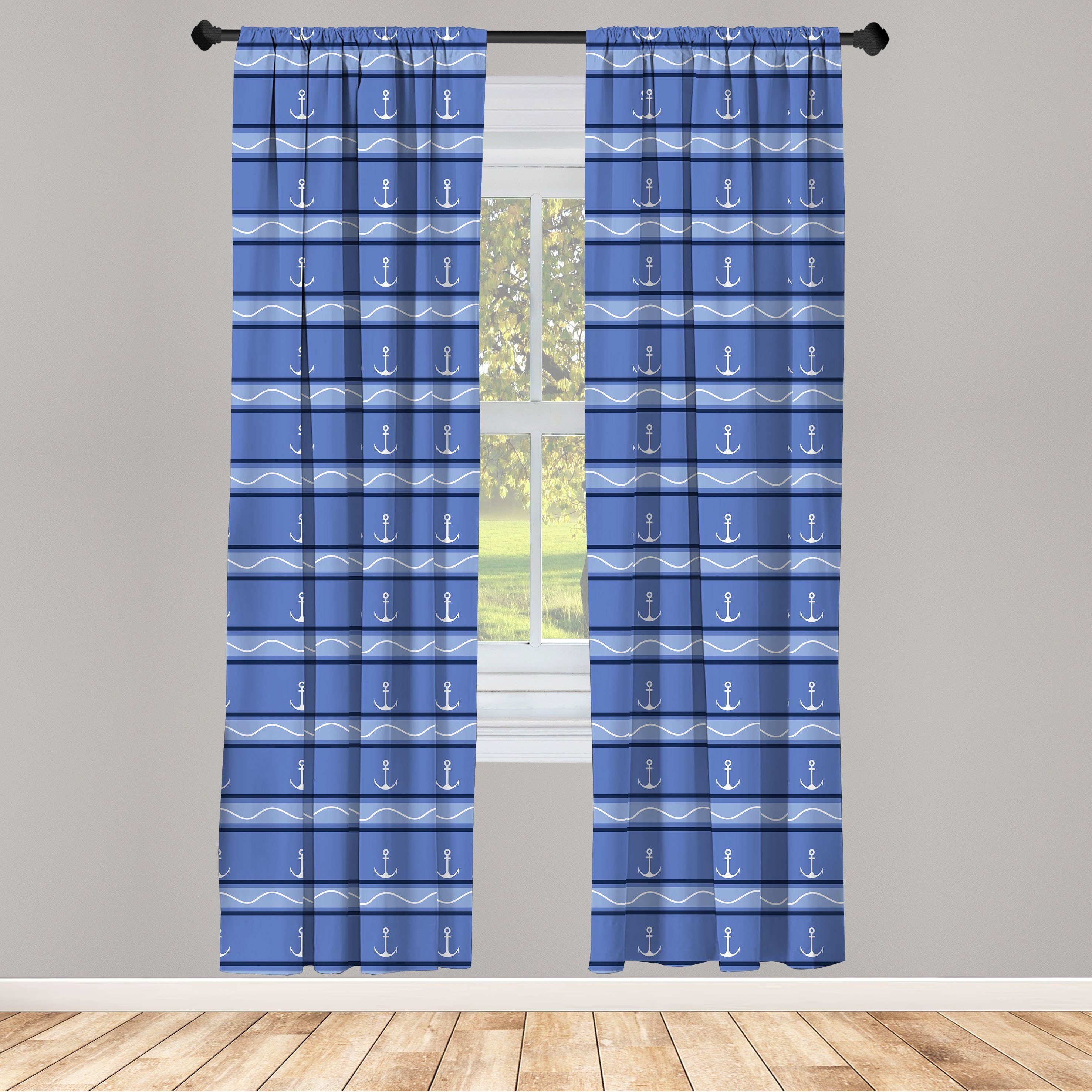 Gardine Vorhang für Wohnzimmer Schlafzimmer Dekor, Abakuhaus, Microfaser, Weinlese-Streifen Ankerleinen Waves