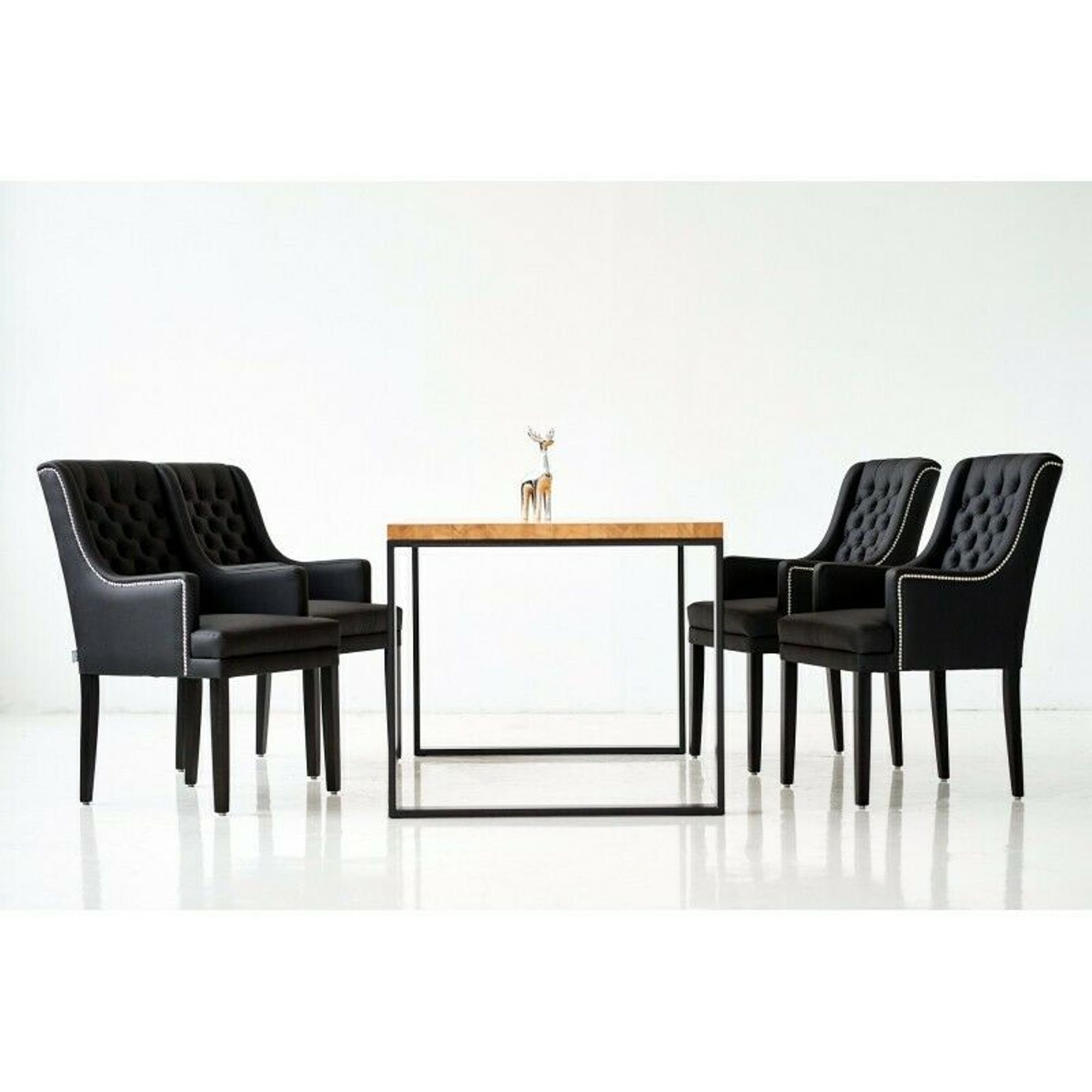 Esszimmer Essgruppe, Garnitur Tisch Stühle JVmoebel Lehn Holz Polster Gruppe 6 Chesterfield Stuhl +