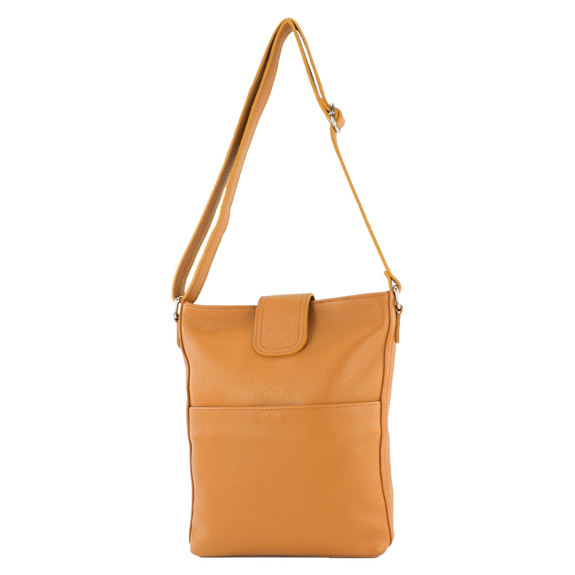 modamoda de Schultertasche T224, Echtleder Handmade in Italy Cognac