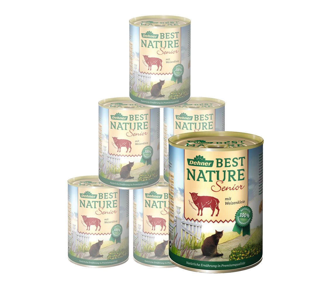 Dehner Dehner Best Nature Nassfutter für Katzen Senior, 6 x 200 g/400 g Lamm, Nassfutter für: Katze