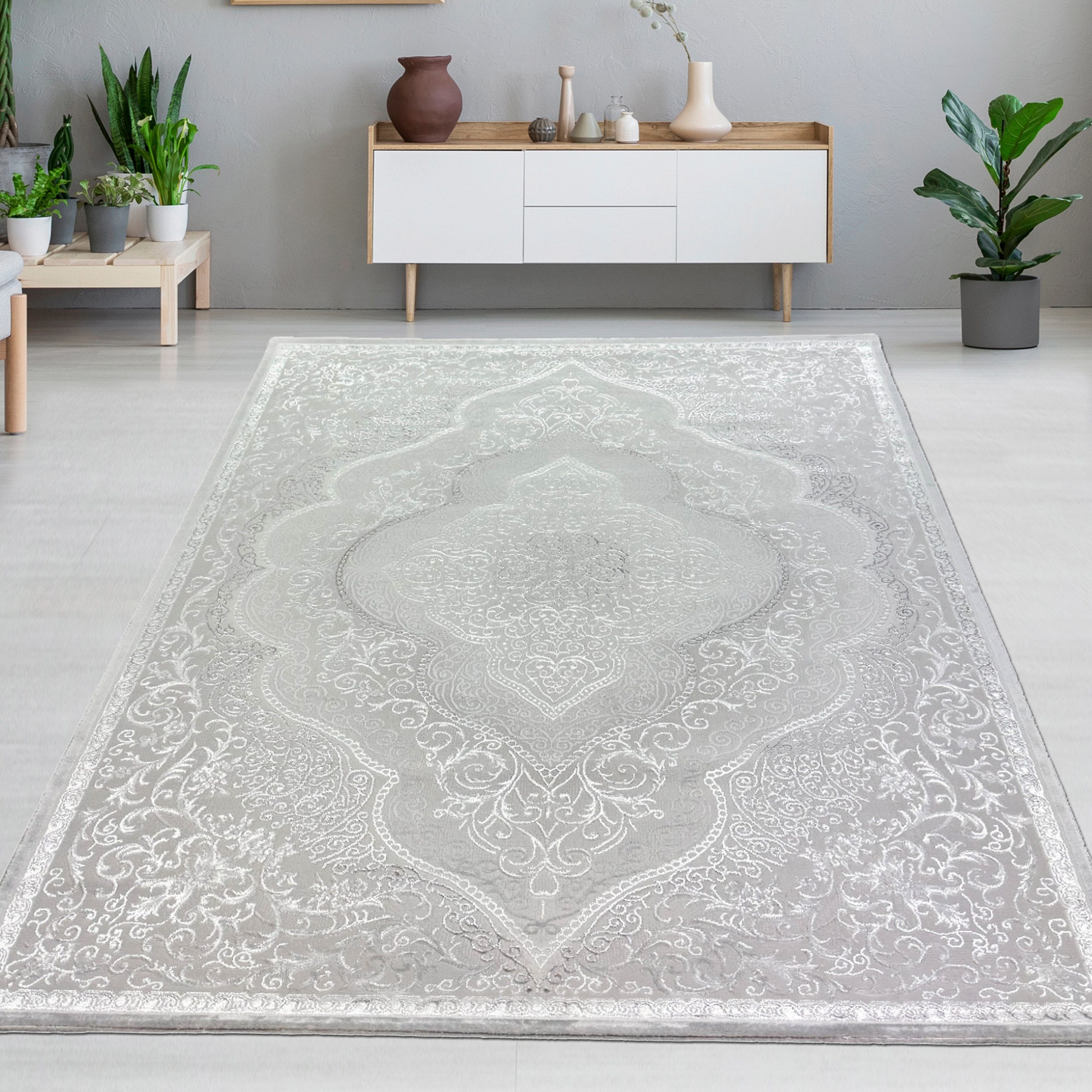 Carpetia Teppich Orientteppich mit Verzierungen glänzend silber grau-beige, günstig online kaufen