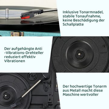 TLGREEN Schallplattenspieler 3-Gang Plattenspieler (Plattenspieler mit Lautsprecher, mit Bluetooth, USB)