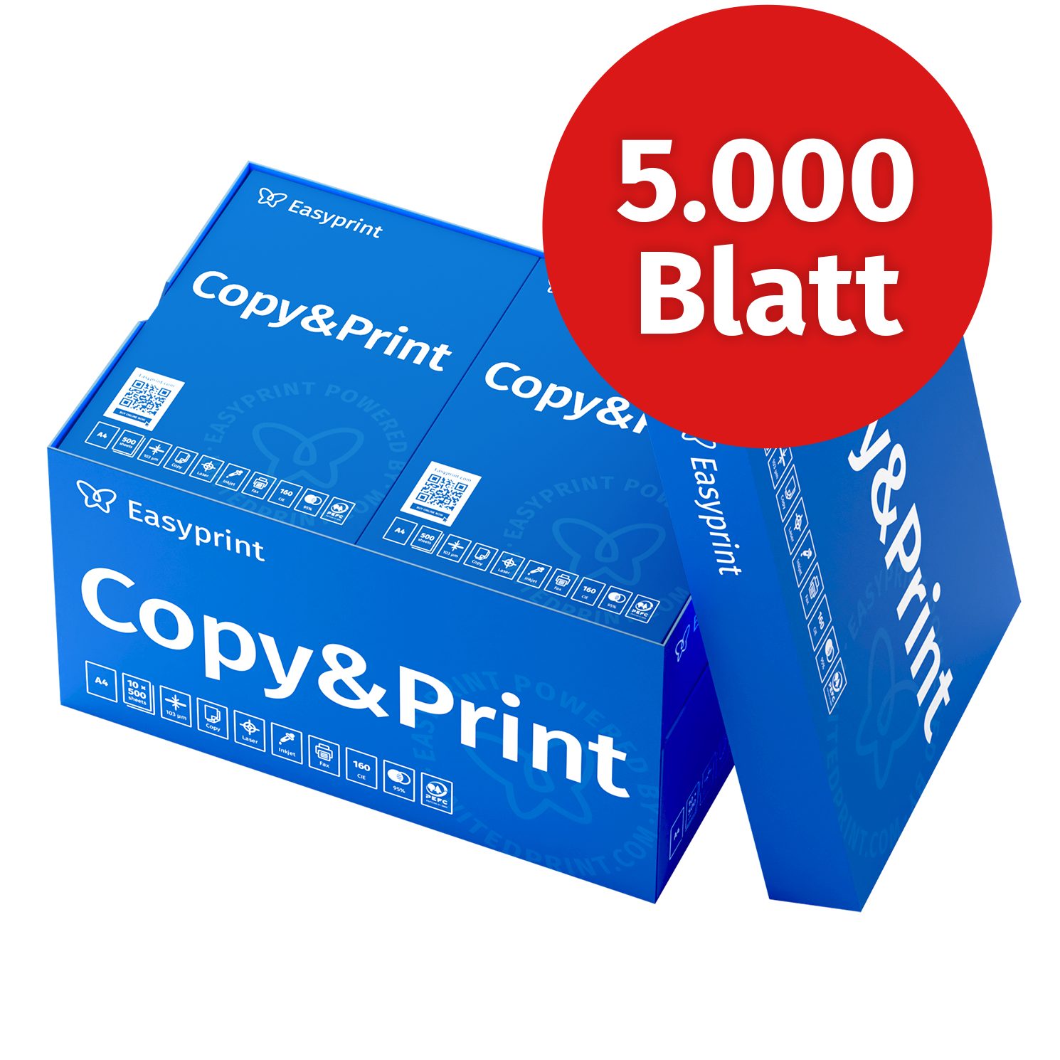 Easyprint Drucker- und Копировальная бумага Копировальная бумага 5000 Blatt A4 Premium Hochweiß CIE 160 Testsieger PEFC